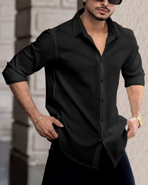 JACKBELLA Men Regular Fit Self Design Spread Collar Casual Shirt